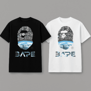 Noxx Чоловіча футболка з принтом Bape, Чорний Noxx Чоловіча футболка з принтом Bape, Чорний