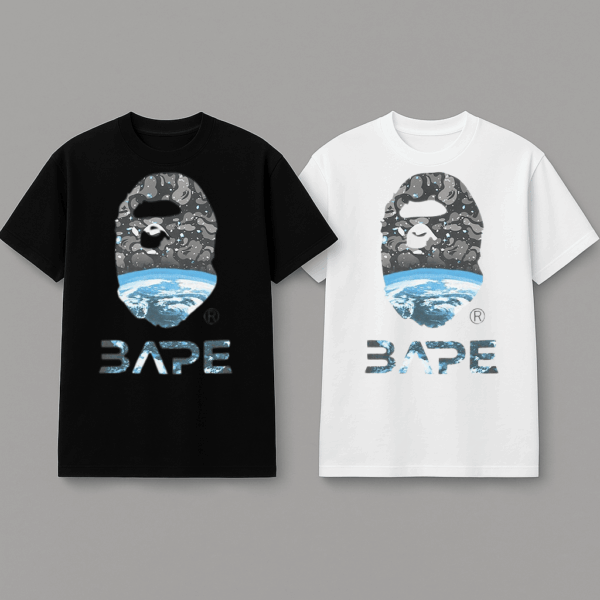 Noxx Чоловіча футболка з принтом Bape, Чорний Noxx Чоловіча футболка з принтом Bape, Чорний