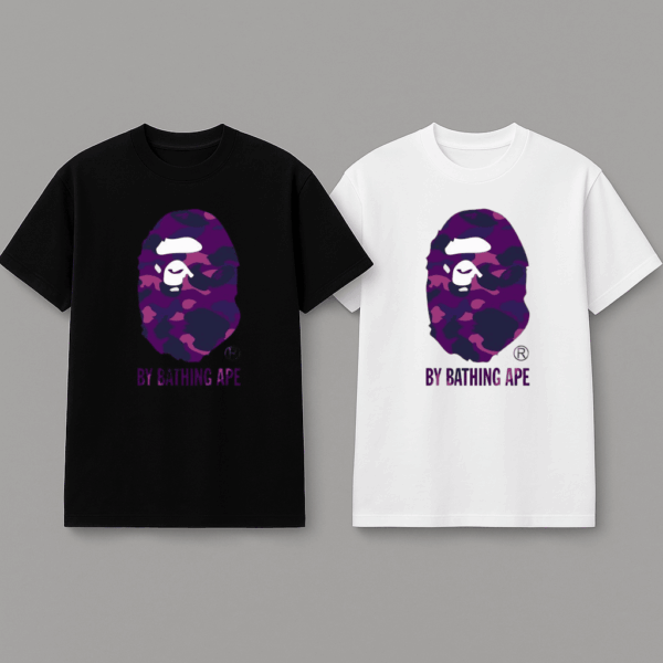 Noxx Чоловіча футболка з принтом Bape, Чорний Noxx Чоловіча футболка з принтом Bape, Чорний