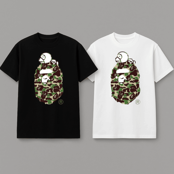 Noxx Чоловіча футболка з принтом Bape, Чорний Noxx Чоловіча футболка з принтом Bape, Чорний