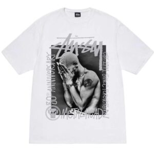 Noxx Чоловіча футболка з принтом Stussy, Білий Noxx Чоловіча футболка з принтом Stussy, Білий