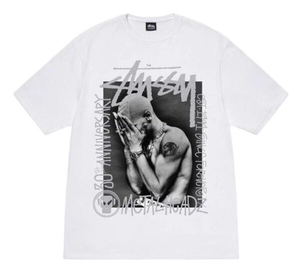 Noxx Чоловіча футболка з принтом Stussy, Білий Noxx Чоловіча футболка з принтом Stussy, Білий