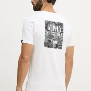 Noxx Чоловіча футболка з принтом Alpha Industries, Білий Noxx Чоловіча футболка з принтом Alpha Industries, Білий