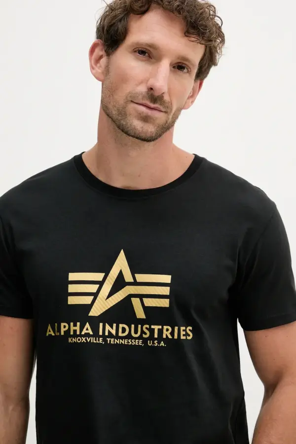 Noxx Чоловіча футболка з принтом Alpha Industries, Чорний Noxx Чоловіча футболка з принтом Alpha Industries, Чорний