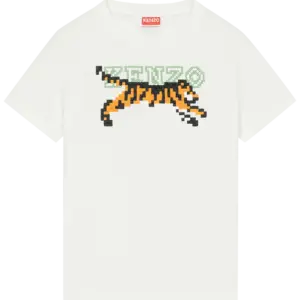 Noxx Чоловіча футболка з принтом Kenzo Pixel Tiger Classic Off White, Білий Noxx Чоловіча футболка з принтом Kenzo Pixel Tiger Classic Off White, Білий
