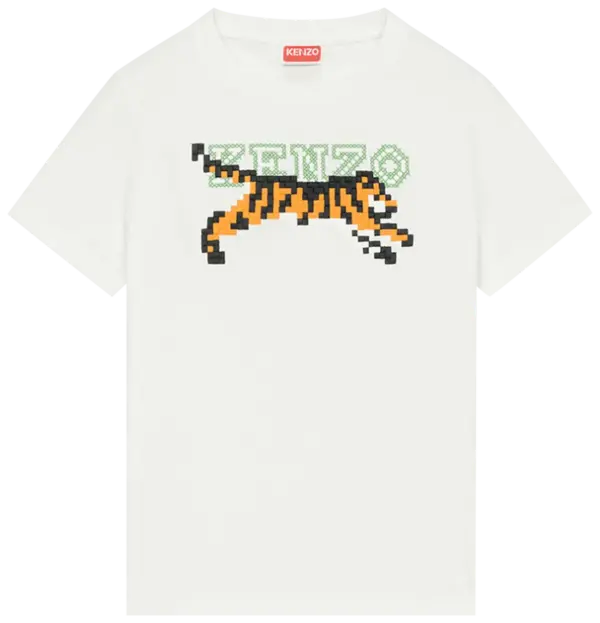 Noxx Чоловіча футболка з принтом Kenzo Pixel Tiger Classic Off White, Білий