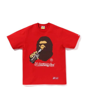 Noxx Чоловіча футболка з принтом Bape A Bathing Ape x Coca-Cola Ape, Червоний Noxx Чоловіча футболка з принтом Bape A Bathing Ape x Coca-Cola Ape, Червоний