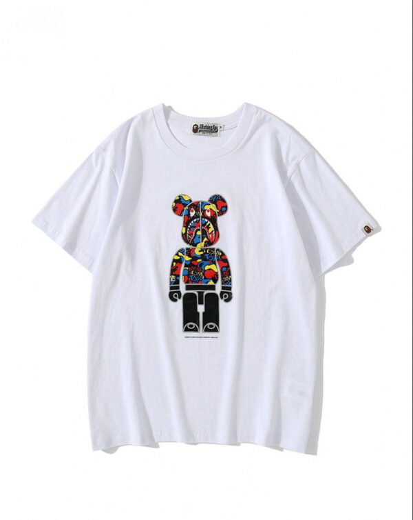 Noxx Чоловіча футболка з принтом Bape Aape by A BATHING APE x Medicom Toy Camo Bear, Білий Noxx Чоловіча футболка з принтом Bape Aape by A BATHING APE x Medicom Toy Camo Bear, Білий