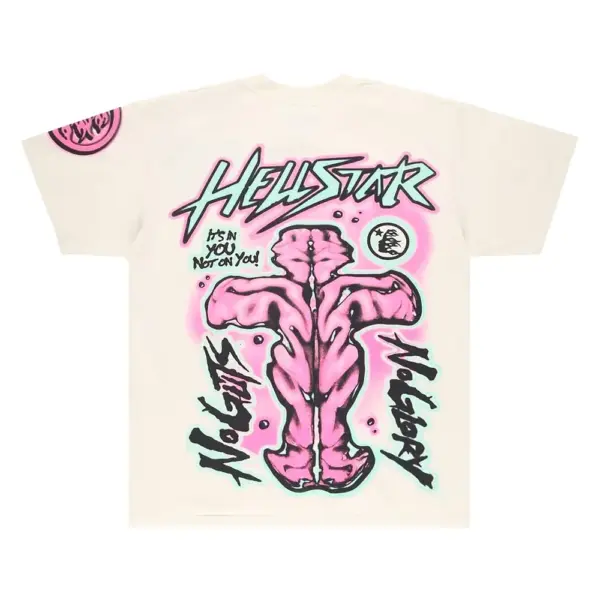 Noxx Чоловіча футболка з принтом Hellstar No Guts No Glory, Бежевий Noxx Чоловіча футболка з принтом Hellstar No Guts No Glory, Бежевий