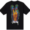 Noxx Чоловіча футболка з принтом Stussy Peace Sign, Чорний Noxx Чоловіча футболка з принтом Stussy Peace Sign, Чорний
