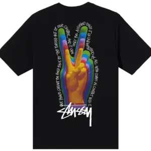 Noxx Чоловіча футболка з принтом Stussy Peace Sign, Чорний Noxx Чоловіча футболка з принтом Stussy Peace Sign, Чорний