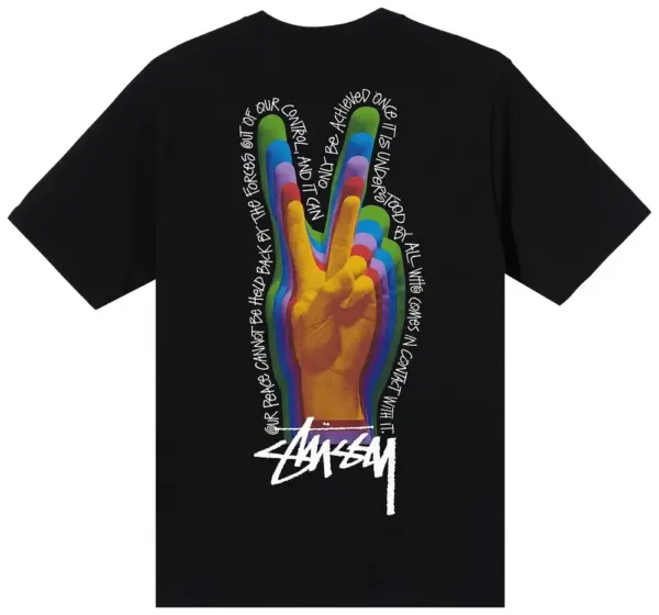 Noxx Чоловіча футболка з принтом Stussy Peace Sign, Чорний Noxx Чоловіча футболка з принтом Stussy Peace Sign, Чорний