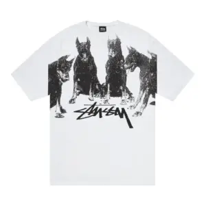 Noxx Чоловіча футболка з принтом Stussy Dobermans, Білий Noxx Чоловіча футболка з принтом Stussy Dobermans, Білий