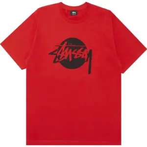 Noxx Чоловіча футболка з принтом Stussy Circle, Червоний Noxx Чоловіча футболка з принтом Stussy Circle, Червоний