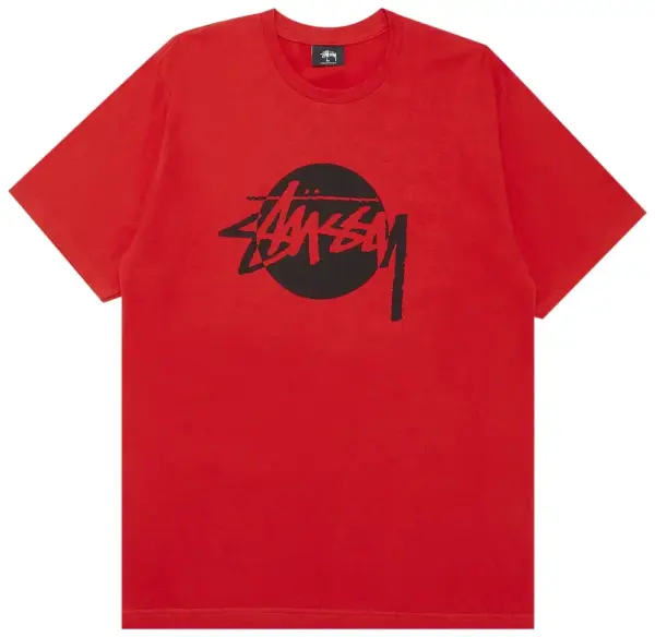Noxx Чоловіча футболка з принтом Stussy Circle, Червоний Noxx Чоловіча футболка з принтом Stussy Circle, Червоний