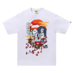 Noxx Чоловіча футболка з принтом BAPE Japan Culture Autumn Ape, Білий Noxx Чоловіча футболка з принтом BAPE Japan Culture Autumn Ape, Білий