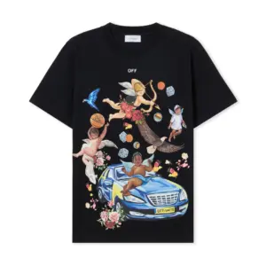 Noxx Чоловіча футболка з принтом Off White Fresco Car, Чорний Noxx Чоловіча футболка з принтом Off White Fresco Car, Чорний