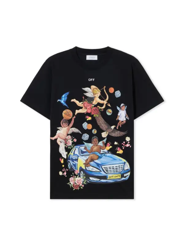 Noxx Чоловіча футболка з принтом Off White Fresco Car, Чорний Noxx Чоловіча футболка з принтом Off White Fresco Car, Чорний