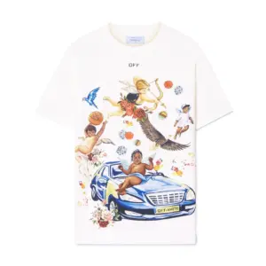 Noxx Чоловіча футболка з принтом Off White Fresco Car, Білий Noxx Чоловіча футболка з принтом Off White Fresco Car, Білий