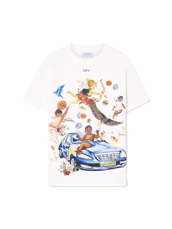 Noxx Чоловіча футболка з принтом Off White Fresco Car, Білий Noxx Чоловіча футболка з принтом Off White Fresco Car, Білий