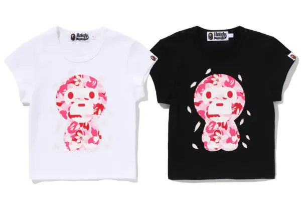 Noxx Чоловіча футболка з принтом Bape ABC SAKURA CAMO BABY MILO® CROPPED, Чорний Noxx Чоловіча футболка з принтом Bape ABC SAKURA CAMO BABY MILO® CROPPED, Чорний