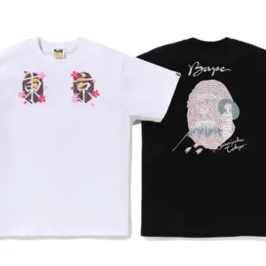 Noxx Чоловіча футболка з принтом Bape SAKURA APE HEAD, Чорний Noxx Чоловіча футболка з принтом Bape SAKURA APE HEAD, Чорний
