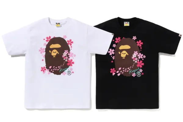 Noxx Чоловіча футболка з принтом Bape SAKURA APE HEAD, Чорний Noxx Чоловіча футболка з принтом Bape SAKURA APE HEAD, Чорний