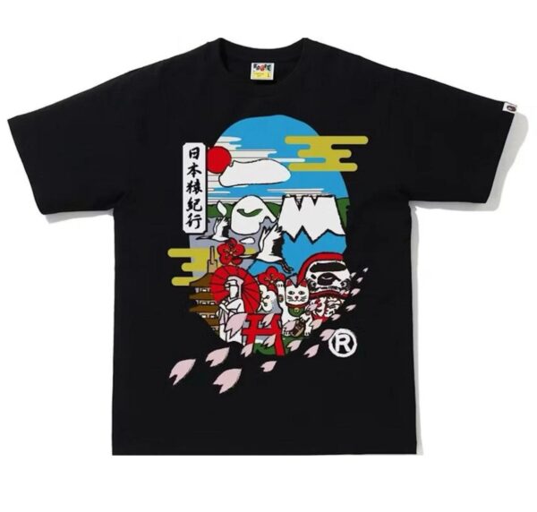 Noxx Чоловіча футболка з принтом Bape, Чорний Noxx Чоловіча футболка з принтом Bape, Чорний