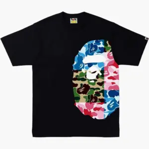 Noxx Чоловіча футболка з принтом Bape Abc Camo Crazy Side Big Ape, Чорний Noxx Чоловіча футболка з принтом Bape Abc Camo Crazy Side Big Ape, Чорний