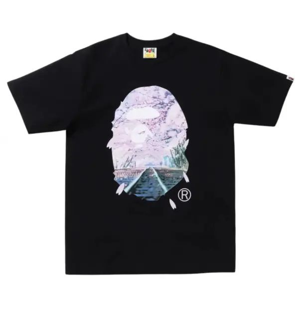 Noxx Чоловіча футболка з принтом Bape Sakura Photo Ape, Білий Noxx Чоловіча футболка з принтом Bape Sakura Photo Ape, Білий