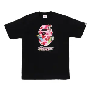 Noxx Чоловіча футболка з принтом A Bathing Ape X The Powerpuff Ape, Чорний Noxx Чоловіча футболка з принтом A Bathing Ape X The Powerpuff Ape, Чорний