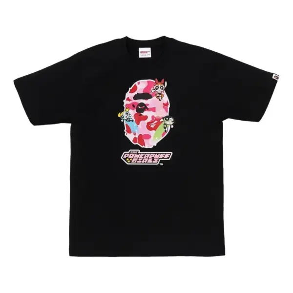 Noxx Чоловіча футболка з принтом A Bathing Ape X The Powerpuff Ape, Чорний Noxx Чоловіча футболка з принтом A Bathing Ape X The Powerpuff Ape, Чорний