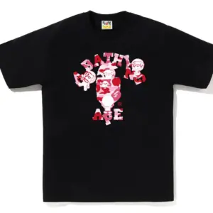 Noxx Чоловіча футболка з принтом BAPE ABC CAMO COLLEGE MILO, Чорний Noxx Чоловіча футболка з принтом BAPE ABC CAMO COLLEGE MILO, Чорний