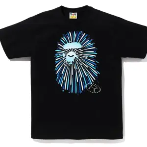 Noxx Чоловіча футболка з принтом BAPE FIREWORK APE HEAD v2, Чорний Noxx Чоловіча футболка з принтом BAPE FIREWORK APE HEAD v2, Чорний