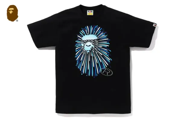 Noxx Чоловіча футболка з принтом BAPE FIREWORK APE HEAD v2, Чорний Noxx Чоловіча футболка з принтом BAPE FIREWORK APE HEAD v2, Чорний