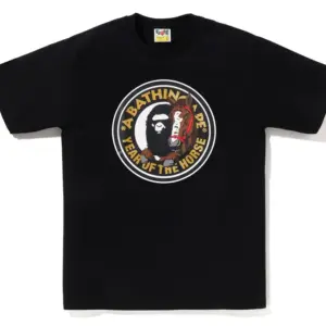 Noxx Чоловіча футболка з принтом BAPE YEAR OF THE HORSE, Чорний Noxx Чоловіча футболка з принтом BAPE YEAR OF THE HORSE, Чорний