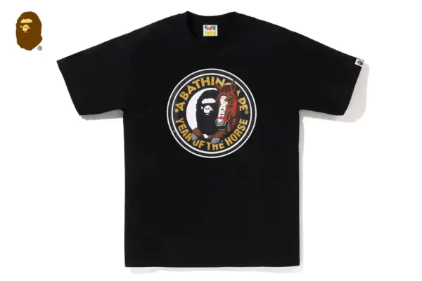 Noxx Чоловіча футболка з принтом BAPE YEAR OF THE HORSE, Чорний Noxx Чоловіча футболка з принтом BAPE YEAR OF THE HORSE, Чорний