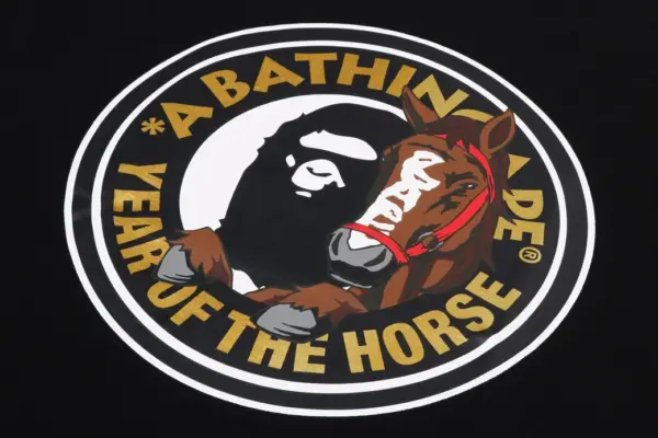 Noxx Чоловіча футболка з принтом BAPE YEAR OF THE HORSE, Чорний Noxx Чоловіча футболка з принтом BAPE YEAR OF THE HORSE, Чорний