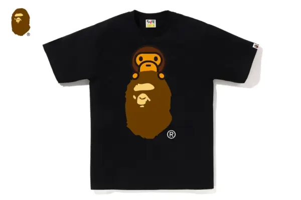 Noxx Чоловіча футболка з принтом BAPE MILO ON APE HEAD, Чорний Noxx Чоловіча футболка з принтом BAPE MILO ON APE HEAD, Чорний
