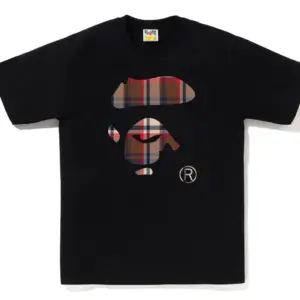 Noxx Чоловіча футболка з принтом BAPE CHECK APE FACE, Чорний Noxx Чоловіча футболка з принтом BAPE CHECK APE FACE, Чорний