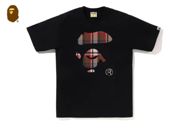 Noxx Чоловіча футболка з принтом BAPE CHECK APE FACE, Чорний Noxx Чоловіча футболка з принтом BAPE CHECK APE FACE, Чорний