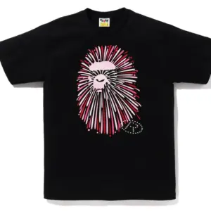 Noxx Чоловіча футболка з принтом BAPE FIREWORK APE HEAD v2, Чорний Noxx Чоловіча футболка з принтом BAPE FIREWORK APE HEAD v2, Чорний