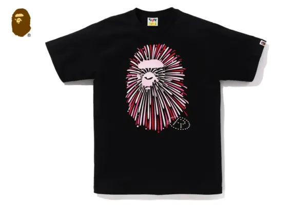Noxx Чоловіча футболка з принтом BAPE FIREWORK APE HEAD v2, Чорний Noxx Чоловіча футболка з принтом BAPE FIREWORK APE HEAD v2, Чорний