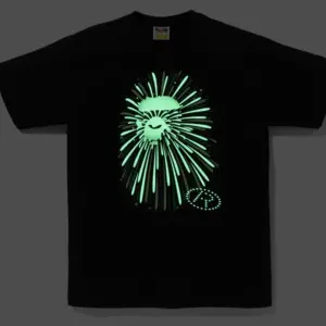 Noxx Чоловіча футболка з принтом BAPE FIREWORK APE HEAD v2, Чорний Noxx Чоловіча футболка з принтом BAPE FIREWORK APE HEAD v2, Чорний