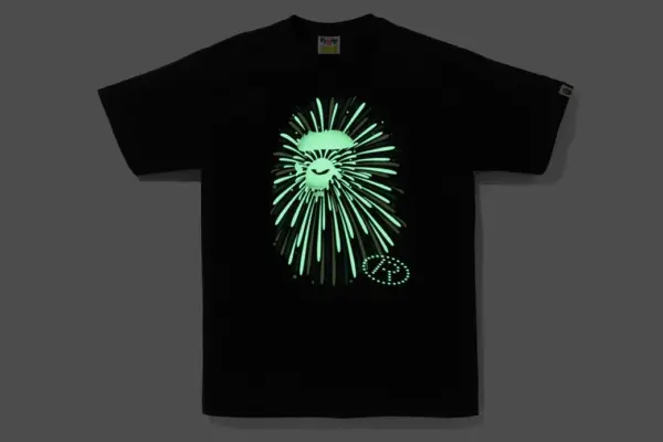 Noxx Чоловіча футболка з принтом BAPE FIREWORK APE HEAD v2, Чорний Noxx Чоловіча футболка з принтом BAPE FIREWORK APE HEAD v2, Чорний