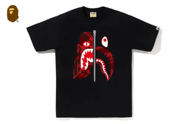 Noxx Чоловіча футболка з принтом BAPE COLOR CAMO TIGER SHARK, Чорний Noxx Чоловіча футболка з принтом BAPE COLOR CAMO TIGER SHARK, Чорний