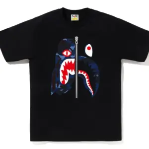 Noxx Чоловіча футболка з принтом BAPE COLOR CAMO TIGER SHARK, Чорний Noxx Чоловіча футболка з принтом BAPE COLOR CAMO TIGER SHARK, Чорний