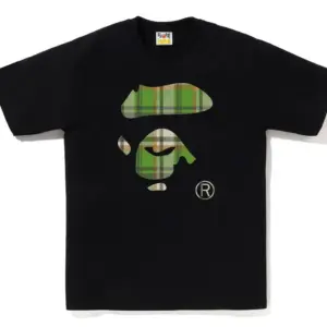 Noxx Чоловіча футболка з принтом BAPE CHECK APE FACE, Чорний Noxx Чоловіча футболка з принтом BAPE CHECK APE FACE, Чорний
