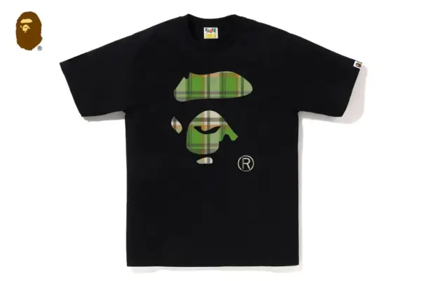 Noxx Чоловіча футболка з принтом BAPE CHECK APE FACE, Чорний Noxx Чоловіча футболка з принтом BAPE CHECK APE FACE, Чорний