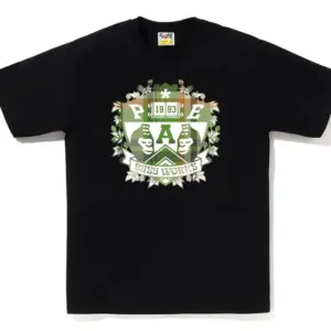 Noxx Чоловіча футболка з принтом BAPE CHECK UNIVERSITY EMBLEM, Чорний Noxx Чоловіча футболка з принтом BAPE CHECK UNIVERSITY EMBLEM, Чорний